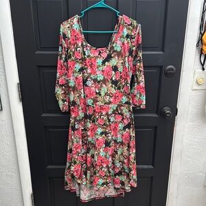 Floral Print Dress with 3/4 Sleeves